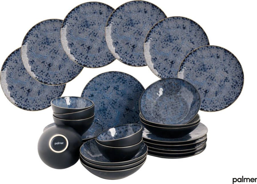 Palmer Serviesset Lester Stoneware 6-persoons 24-delig Zwart Blauw