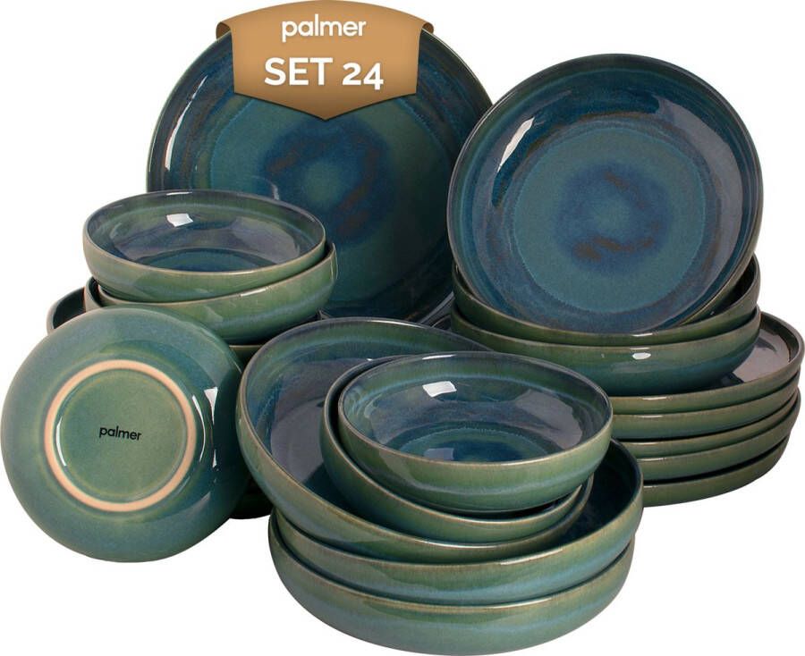 Palmer Serviesset Miami Stoneware 6-persoons 24-delig Groen