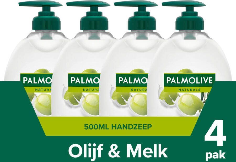 Palmolive Naturals Olijf & Melk Handzeep 4 x 500ml Milde Handzeep Voordeelverpakking