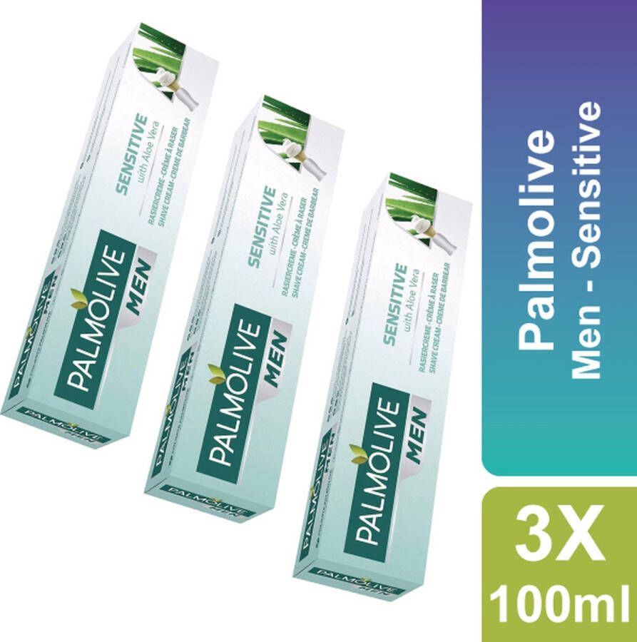 Palmolive Ontharingscreme Men Scheercreme Sensitive Voordeelverpakking 3 stuks 3 x 100 ml met Aloe Vera