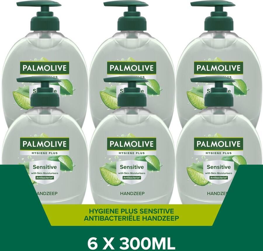 Palmolive Hygiene Plus Sensitive antibacteriële handzeep 6 x 300ml Hydrateert en verzorgt de huid Voordeelverpakking