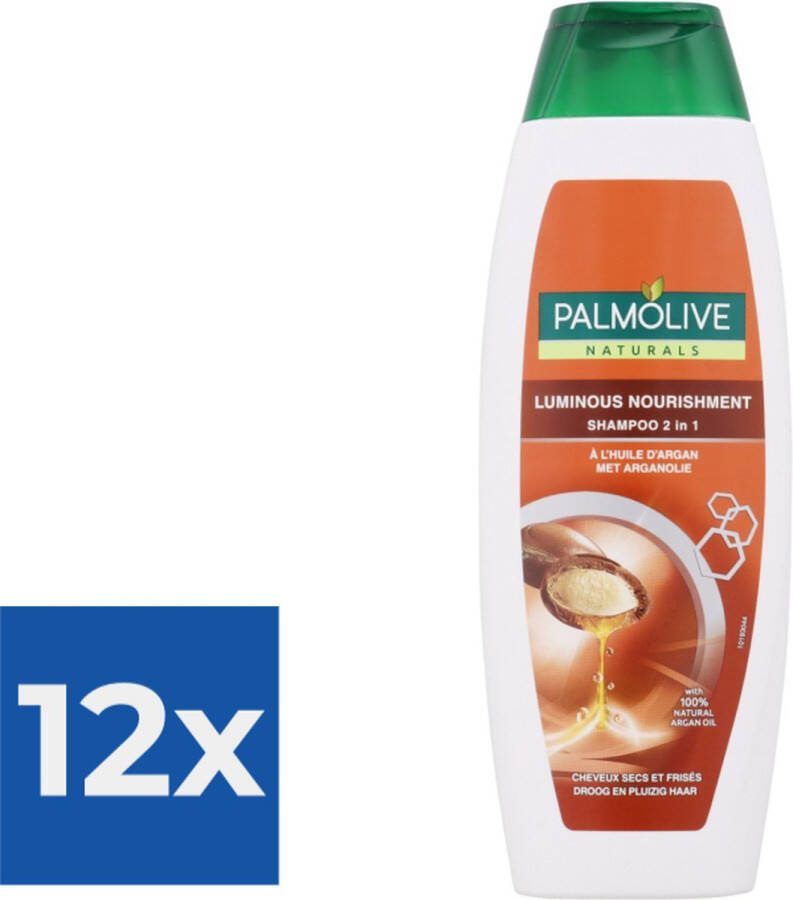 Palmolive Shampoo 2 in 1 Luminous Nourishment Argan Oil 350 ml Voordeelverpakking 12 stuks