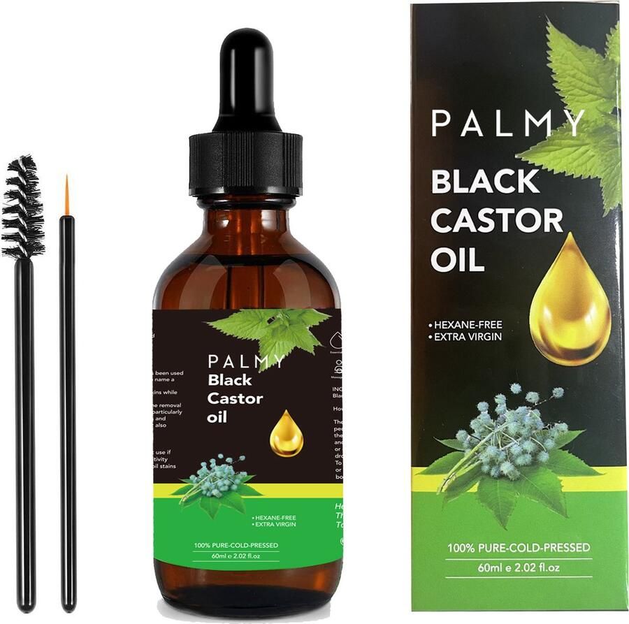 PALMY Black Castor Oil (Koud Geperst) Zwarte Castor Olie Castor oil Hairgrowth – 100% Natuurlijk – Haarserum Haarolie – Haargroei Tegen Haaruitval – Gespleten punten Anti Roos 60ml