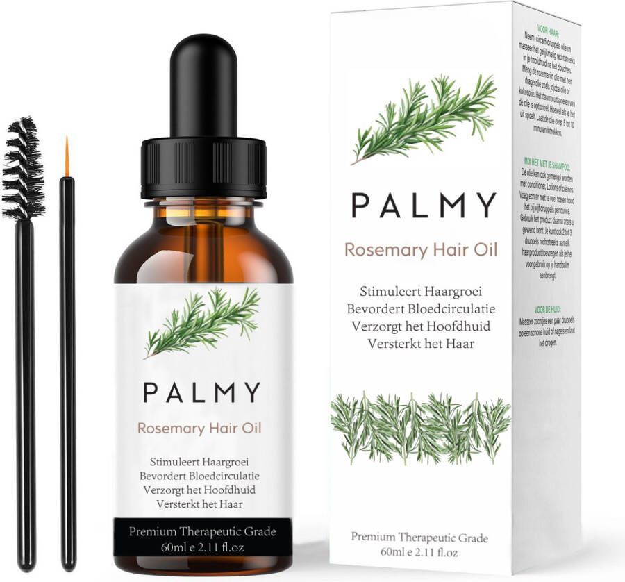 PALMY Rosemary Oil Rozemarijn Olie Rosemary Oil Hairgrowth – 100% Natuurlijk – Haarserum Haarolie – Haargroei Tegen Haaruitval – Gespleten punten Anti Roos 60ml