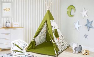 Palulli Luxe tipi tent speeltent tipi tent voor kinderen Tipi tent Tipi Speeltent wigwam voor kinderen 110 x 110 x 160 cm inclusief 3 kussens en grond kleed 100% katoen.
