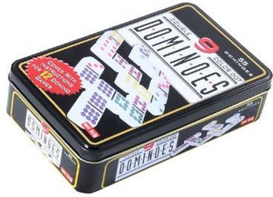 Longfield Games Domino spel dubbel double 9 in blik en 55x gekleurde stenen Kansspelen