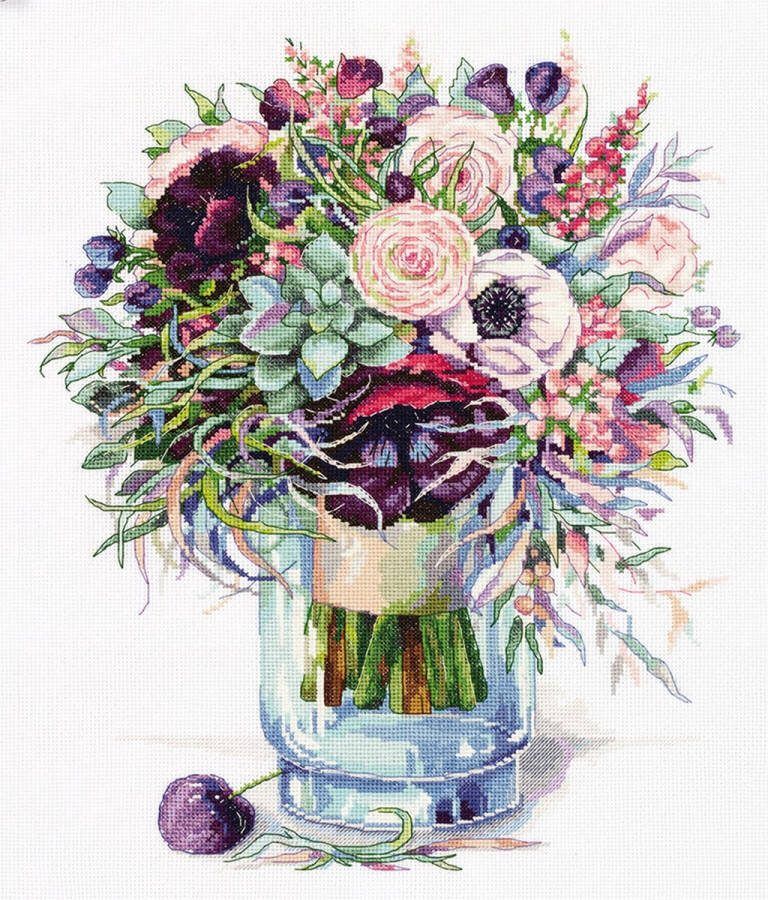 Panna Borduurpakket Boeket met Anemonen C-7159 Kruissteek Borduren voor volwassenen Aida