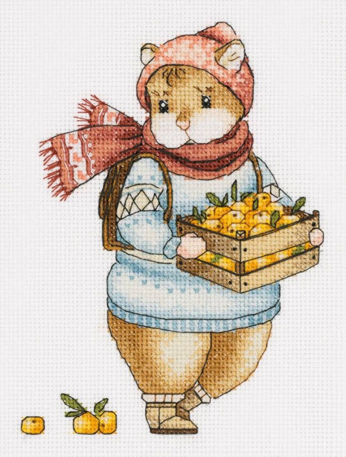 Panna borduurpakket hamster met kistje mandarijnen