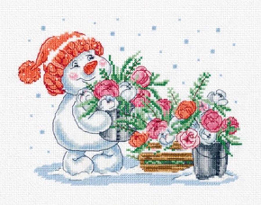 Panna borduurpakket sneeuwpop met bloemen