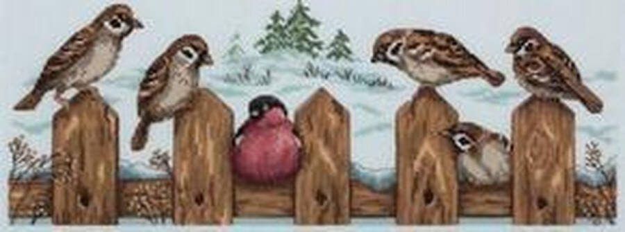 Panna Borduurpakket vogels op een hek met telpatroon