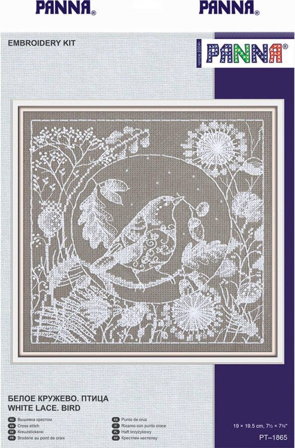 Panna Borduurpakket Wit kant. Vogel PT-1865 Kruissteek Borduren voor volwassenen Aida