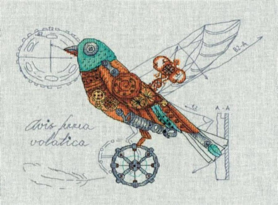 Panna Clockwork Bird Evenweave Borduurpakket M-1871