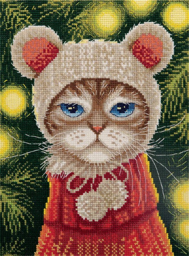 Panna Festive Mood Cat Borduurpakket 16 x 21 cm DIY pakket volwassenen