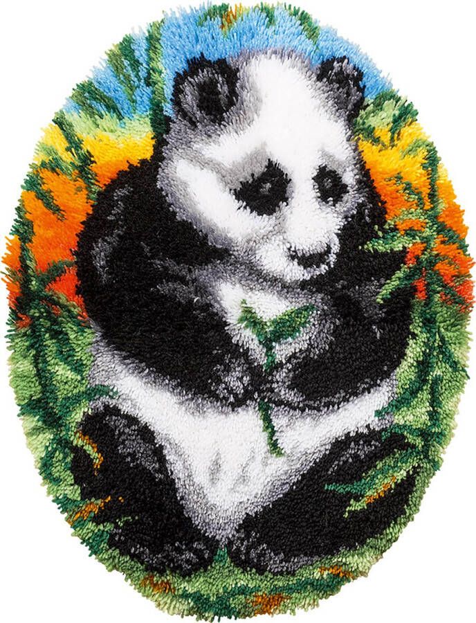 Panna Latch Hook Kits voor Volwassenen Panda Tapijt KI-1851 Voorgesorteerd Garen Handwerken Katoen 52 x 70 cm