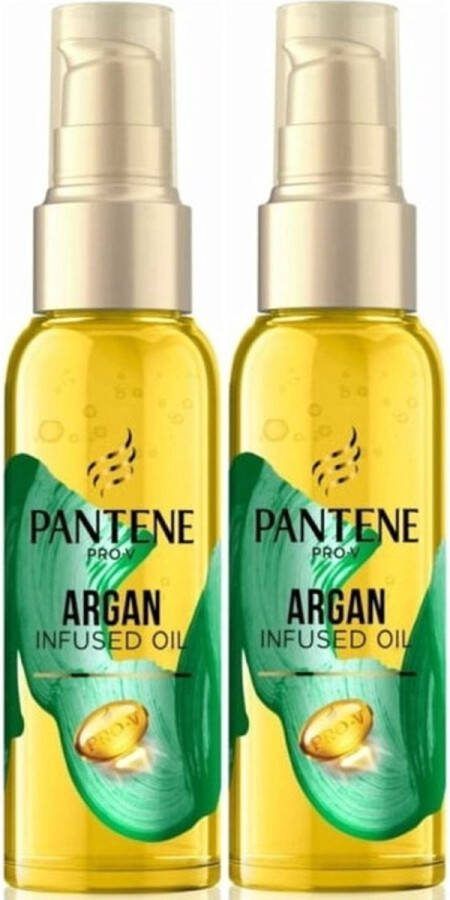 Pantene Pro V Haarolie Argan Infused Hair Oil 2x100 ml Haar Olie Argan Voor Droog en Beschadigde Haar Niet Vettig of Plakkerig