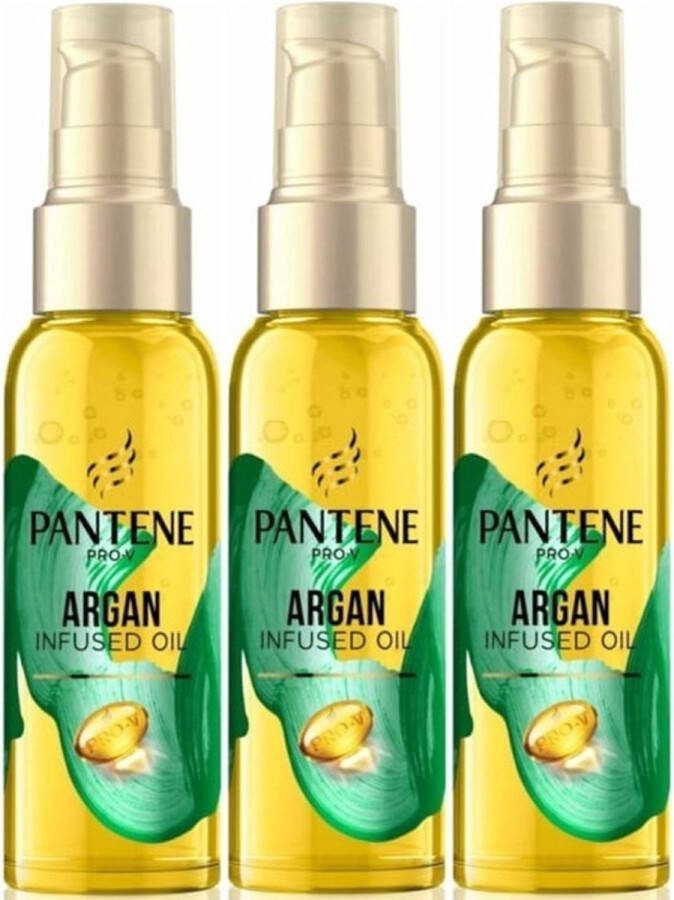 Pantene Pro V Haarolie Argan Infused Hair Oil 3x100 ml Haar Olie Argan Voor Gezonder en Zachter Haar Niet Vettig of Plakkerig
