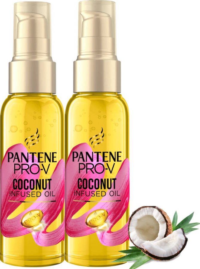 Pantene Pro V Haarolie Coconut Infused Hair Oil 2 x 100 ml Haar Olie Speciaal voor Droog en Beschadigde Haar Gehydrateerde Verzorgde en Glanzende Haren