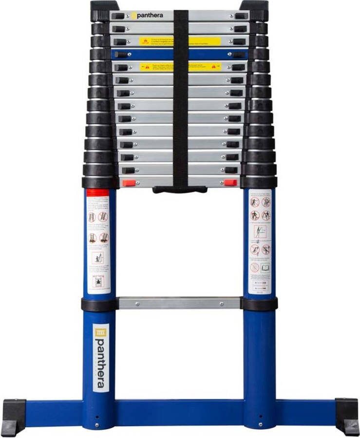 Panthera Telescoopladder 4 8 meter Ladders Aluminium Max werkhoogte 5 8 meter Stabilisatievoet Soft Closing 12 8 kg voor Particulier en Professioneel gebruik