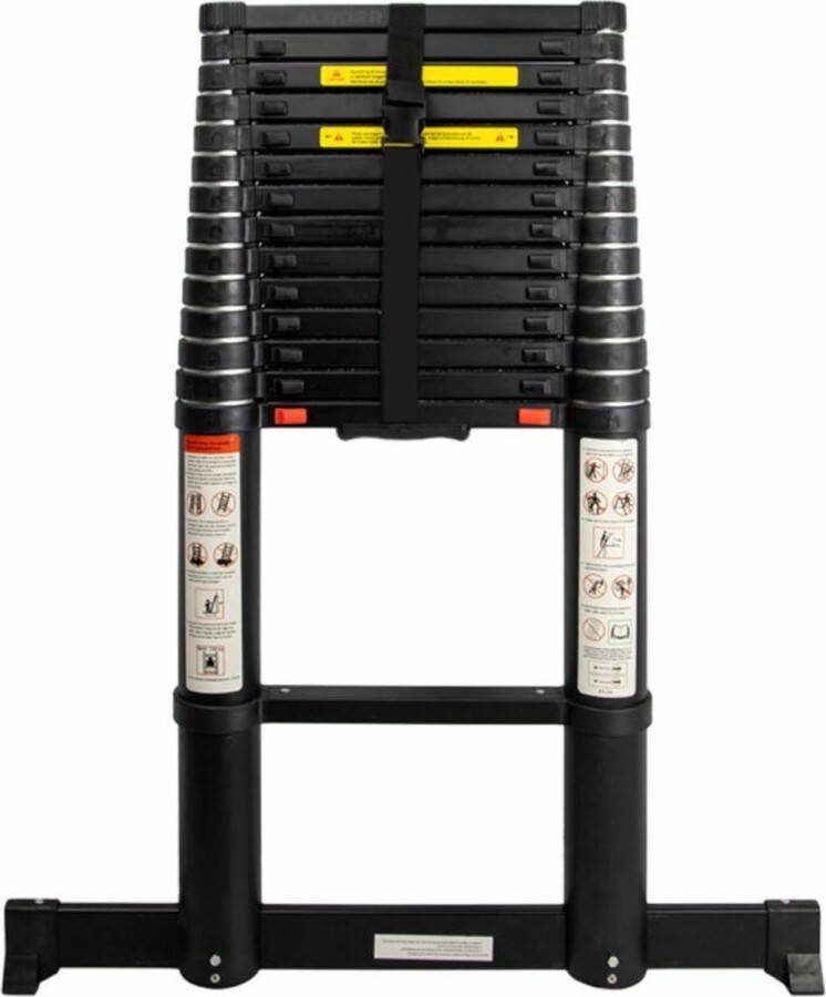 Panthera Telescoopladder Black PRO 5.2 m Professioneel Gebruik Diepe treden met Anti-Slip