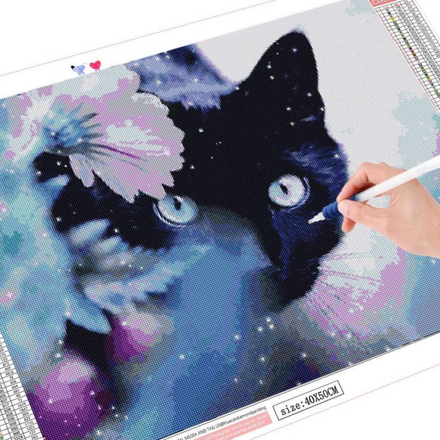 Paper Bricks Diamond Painting Zwarte kat met bloem Diamond Painting Volwassenen kinderen thema dieren 20 x 25