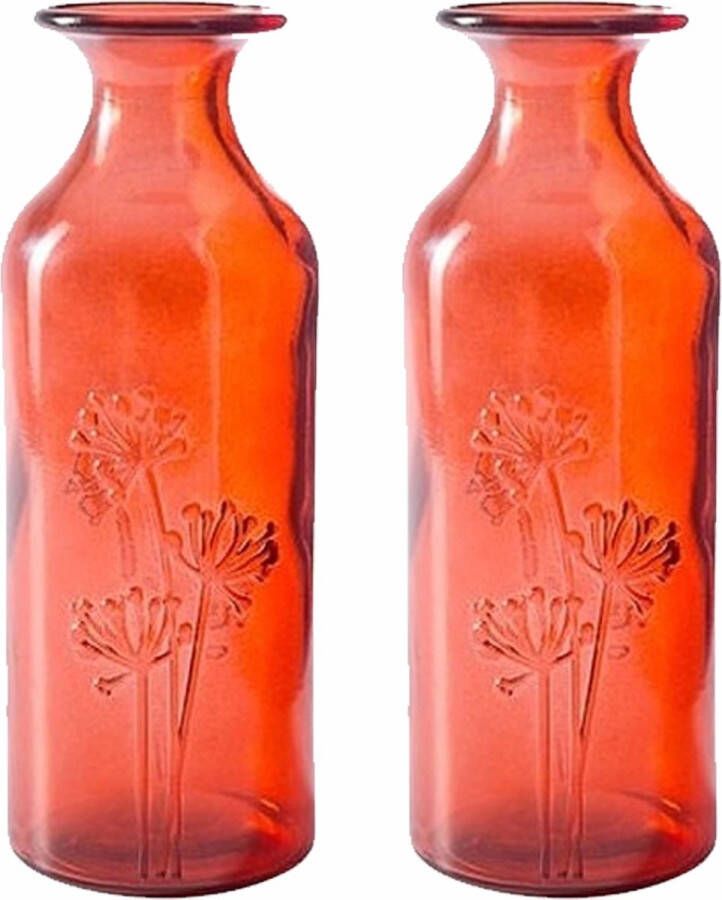Merkloos Sans marque Set van 2x stuks rode fles vazen 7 x 19 cm glas Home Deco vazen rood Woonaccessoires