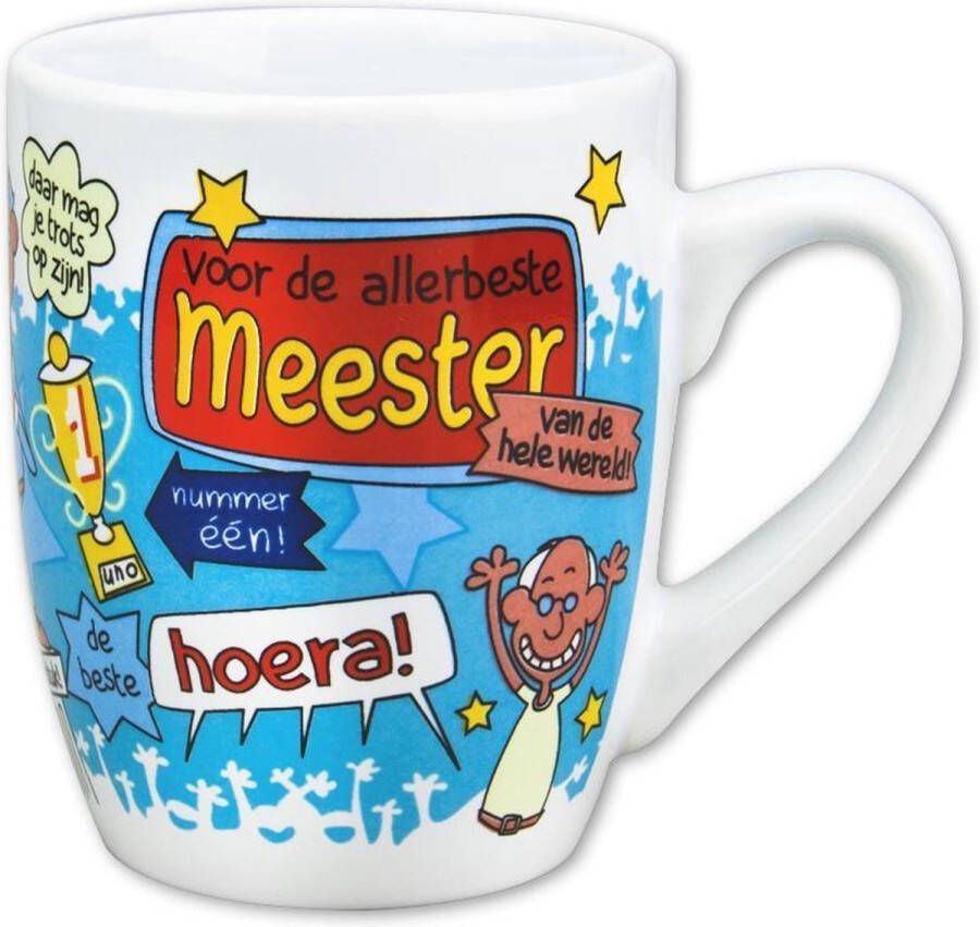 Paper dreams Mok Cartoon-stijl Meeter Keramiek 325ml Blauw wit