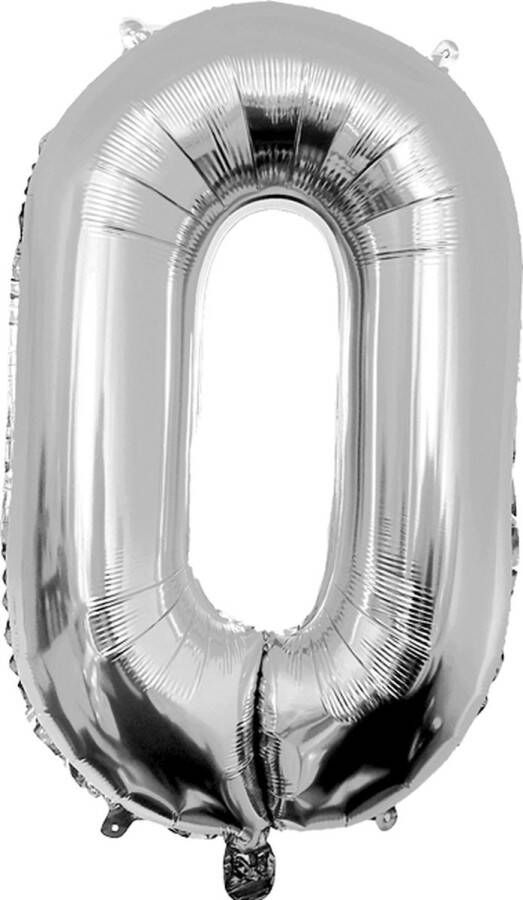 Paper dreams Folie ballon cijfer 0 86 cm Zilver verjaardag jubileum geschikt voor helium en lucht inclusief rietje