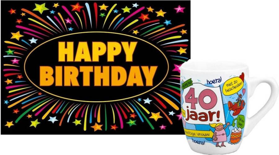 Paper dreams Paperdreams Grappige verjaardag mok beker 40 jaar vrouw fun tekst 300 ml + wenskaart Happy Birthday