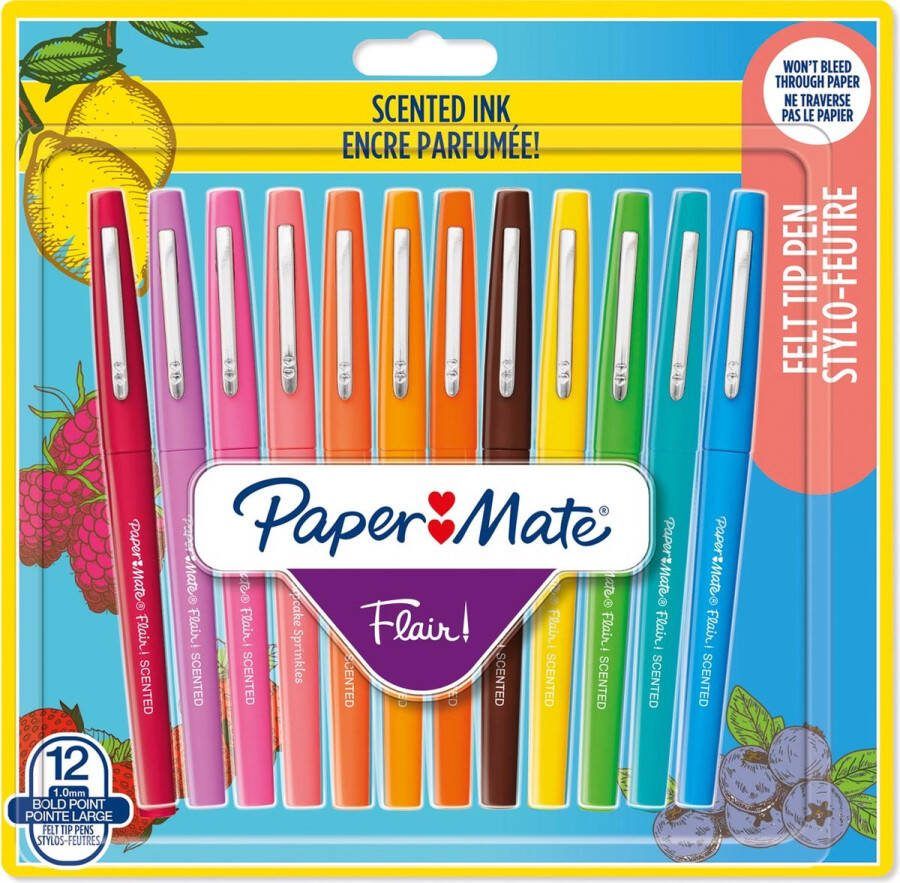 Paper Mate Flair geurende viltstiften zondagse brunchgeuren en kleuren mediumpunt (0 7 mm) 12 stuks