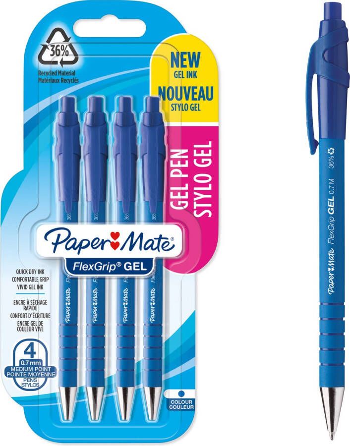 Paper Mate FlexGrip gelpennen medium punt (0 7 mm) blauwe inkt 4 stuks