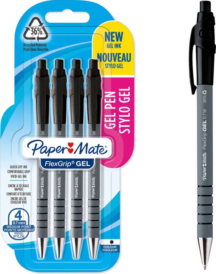 Paper Mate FlexGrip gelpennen medium punt (0 7 mm) zwarte inkt 4 stuks