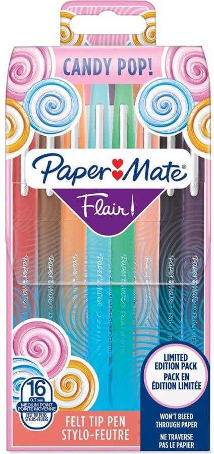 Paper Mate viltstiften medium punt (0 7 mm) Candy POP en kleuren 16 stuks