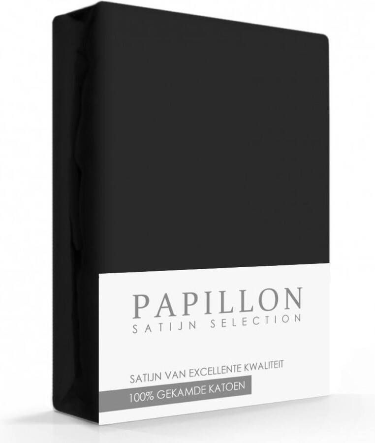 Papillon hoeslaken katoen satijn 160 x 200 Zwart
