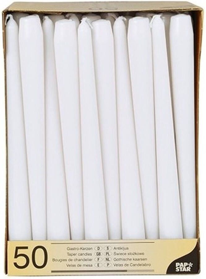 Merkloos Sans marque Voordeelverpakking witte dinerkaarsen kandelaarkaarsen Gotische kaarsen wit 50 stuks 25 cm Tafel decoratie kaarsen