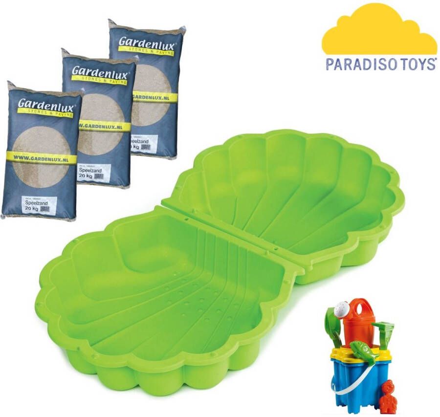 Paradiso Toys Zandbak Schelpenset Groen Inclusief emmerset en 60kg zand