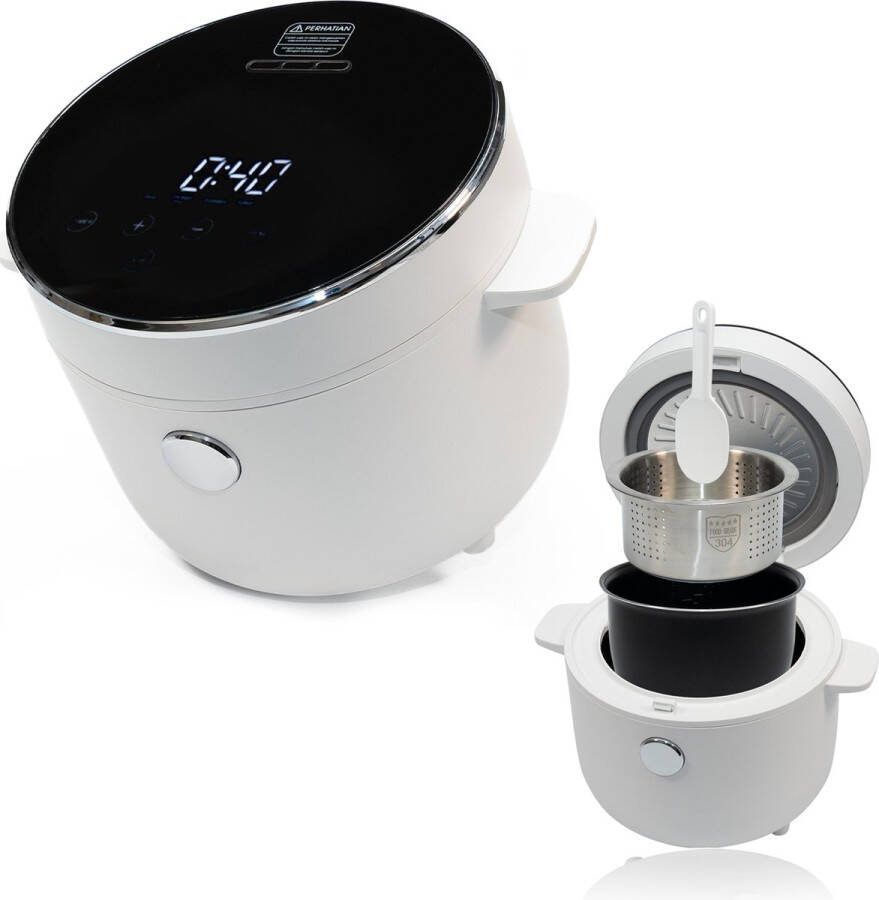 Paragon Rijstkoker klein 2L inhoud Multicooker met 4 kook programma's Rijstkoker met lage suikerfunctie Stoominzet Warmhoudfunctie Touchscreen
