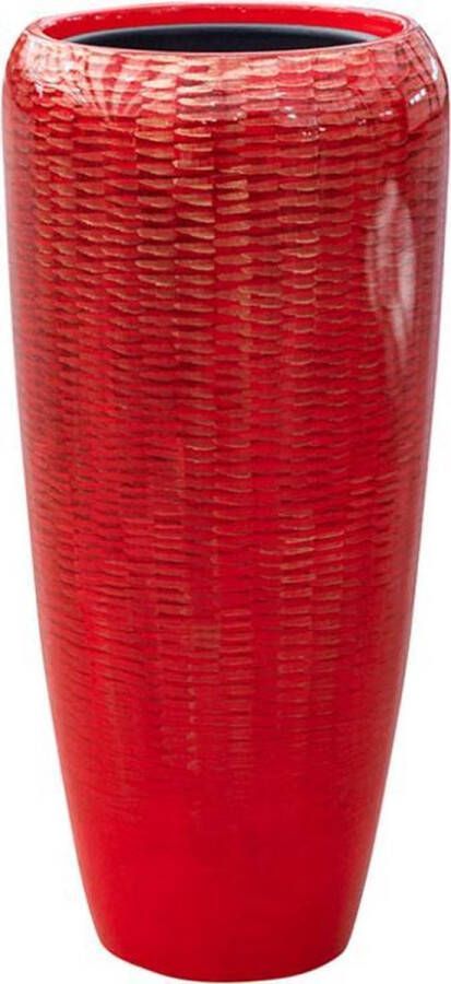 Parelmoer Vaas Vida vaas rood 75cm hoog | Rode hoogglans met snakeskin design | Hoge grote bloempot plantenbak vazen