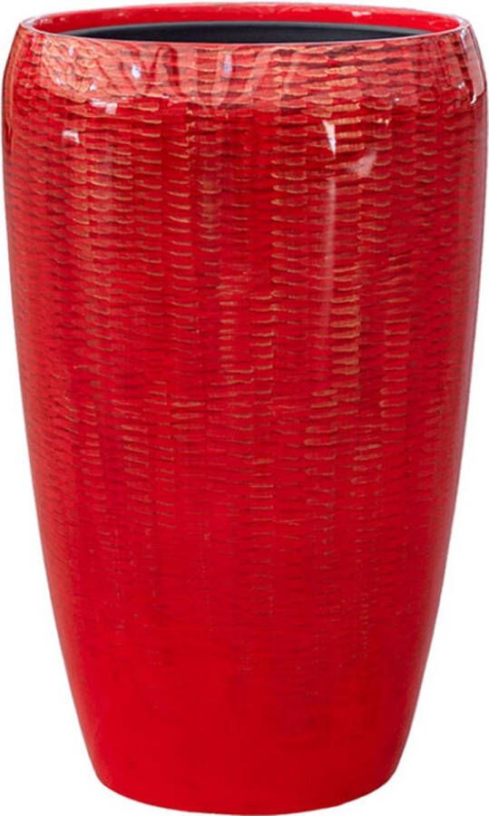 Parelmoer Vaas Vida vaas rood 68cm hoog | Rode hoogglans met snakeskin design | Hoge grote bloempot plantenbak vazen