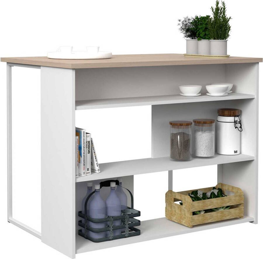 Work Keukeneiland Jackson eiken en wit decor 116x90x81 cm 116 x D 90 x 81 cm