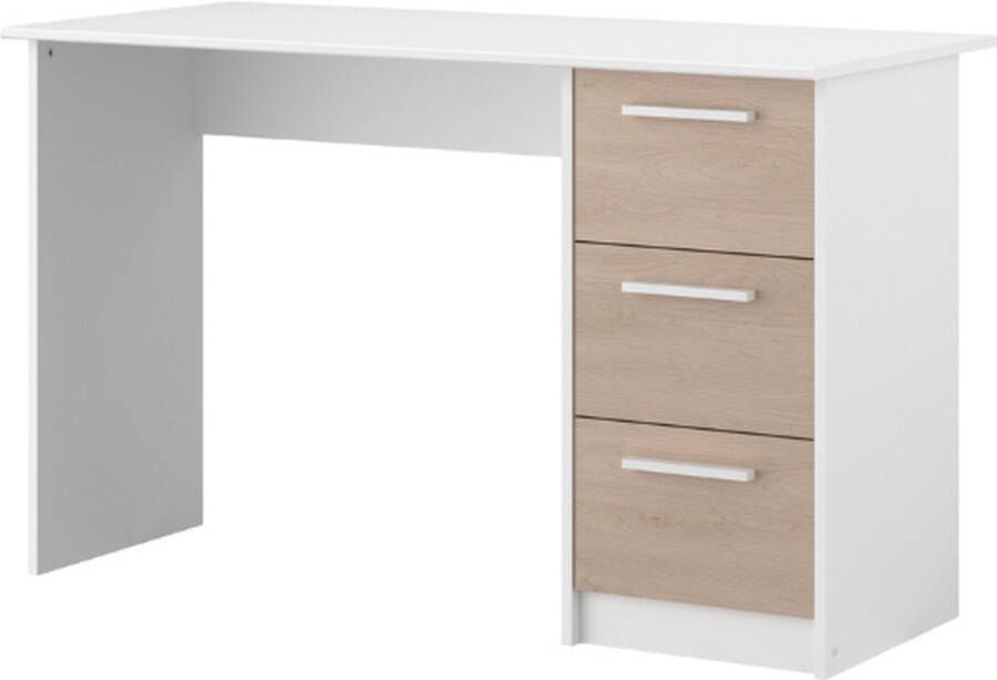 Office Essential Parisot 3 Lades Oak and White Decor L 121.2 x D 55 x H 74 5 cm gemaakt in Frankrijk