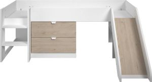 Leen Bakker Halfhoogslaper met glijbaan Milan wit 90x200 cm