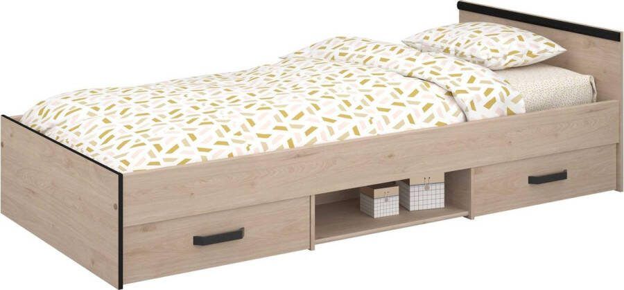 PARISOT Zodiac kinderbed 90x200 cm Spaanplaat Eiken en zwart decor Opbergruimte