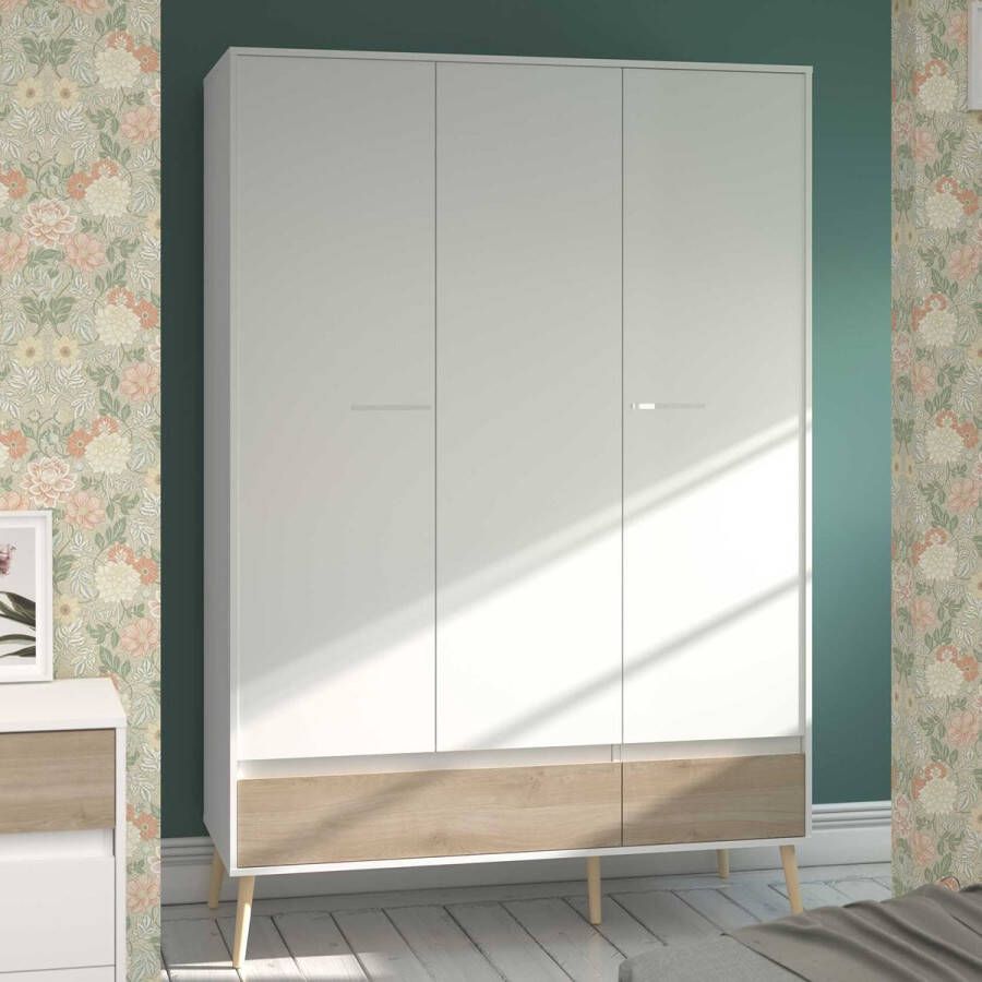 Parisot Kledingkast Hardy 135cm met 3 deuren wit eik