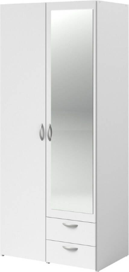 Merkloos Varia garderobe wit decor 2 scharnierende deuren + 1 spiegel + 2 laden l 81 x h 185 x d 51 cm Parisot