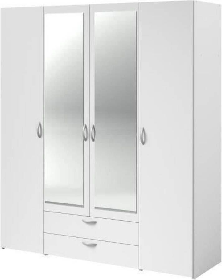 PARISOT Varia garderobe wit decor 4 scharnierende deuren + 2 spiegels + 2 laden l 160 x h 185 x d 51 cm