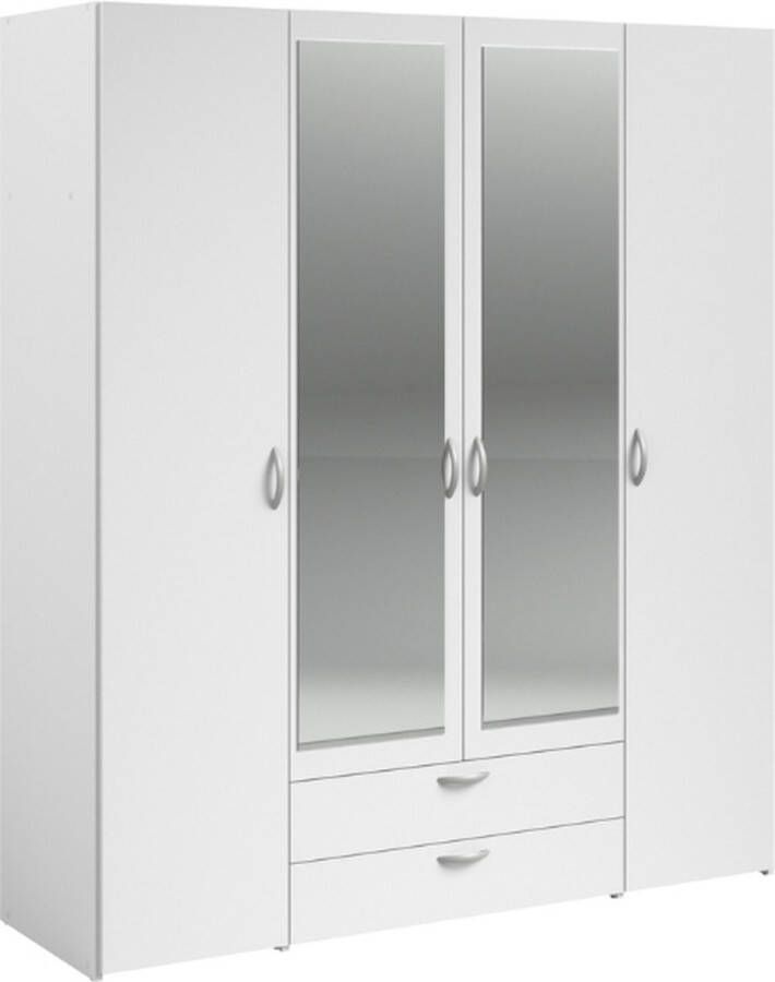 PARISOT Varia garderobe wit decor 4 scharnierende deuren + 2 spiegels + 2 laden l 160 x h 185 x d 51 cm