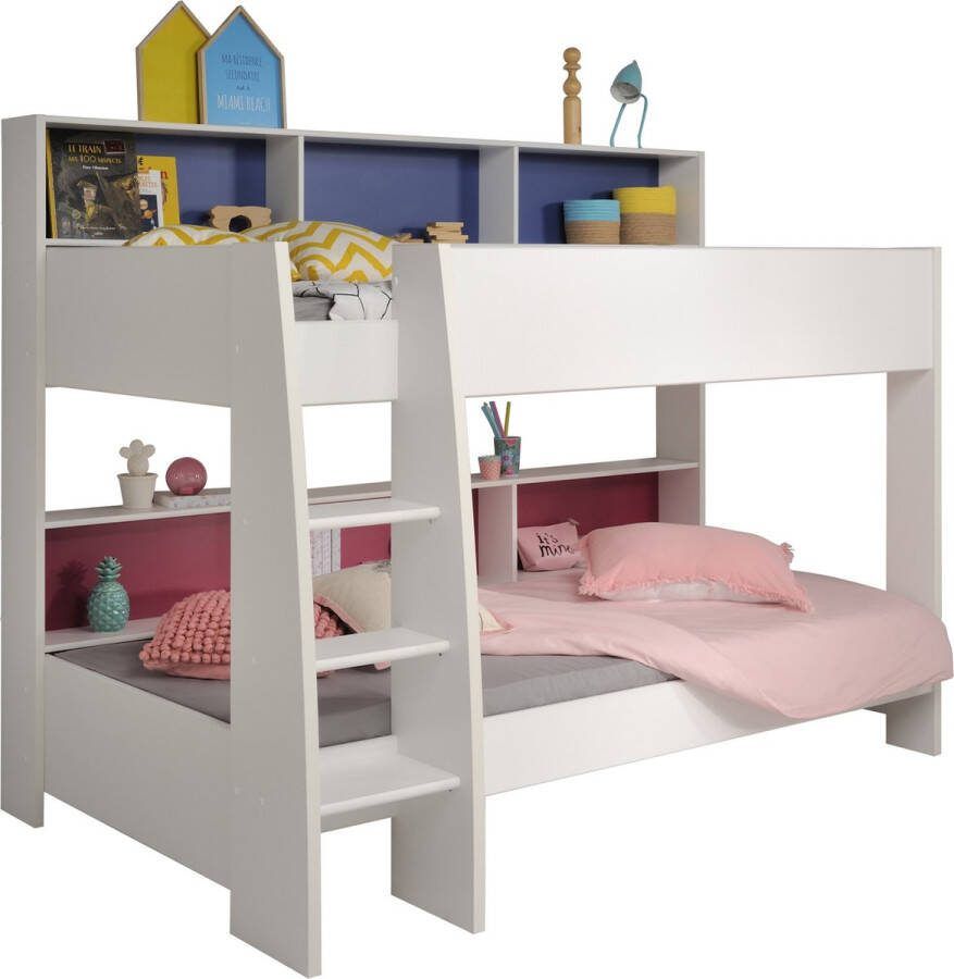 Parisot Stapelbed Leo wit blauw roze 90x200 cm Leen Bakker