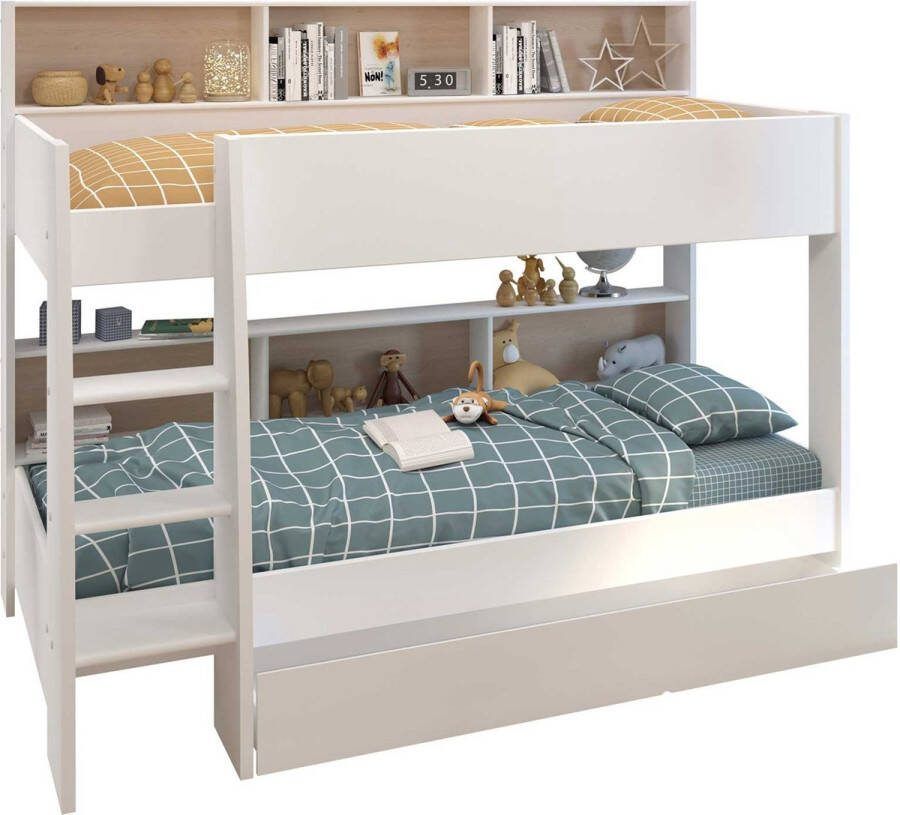 Cstore PARISOT JIM Modern stapelbed met Brooklyn eiken en wit decor l 90 x B 200 cm