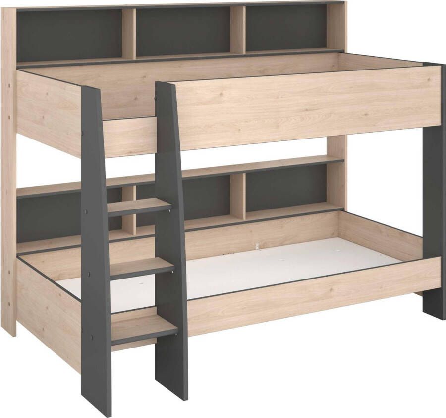 Cstore PARISOT Kinderstapelbedden Decor Jackson Oak en Ombre Grey Inclusief boxsprings 2 x 90 x 200 cm JIM