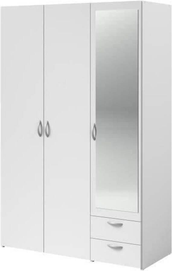 PARISOT Varia garderobe Wit decor 3 scharnierende deuren + spiegel + 2 laden L 120 x H 185 x d 51 cm